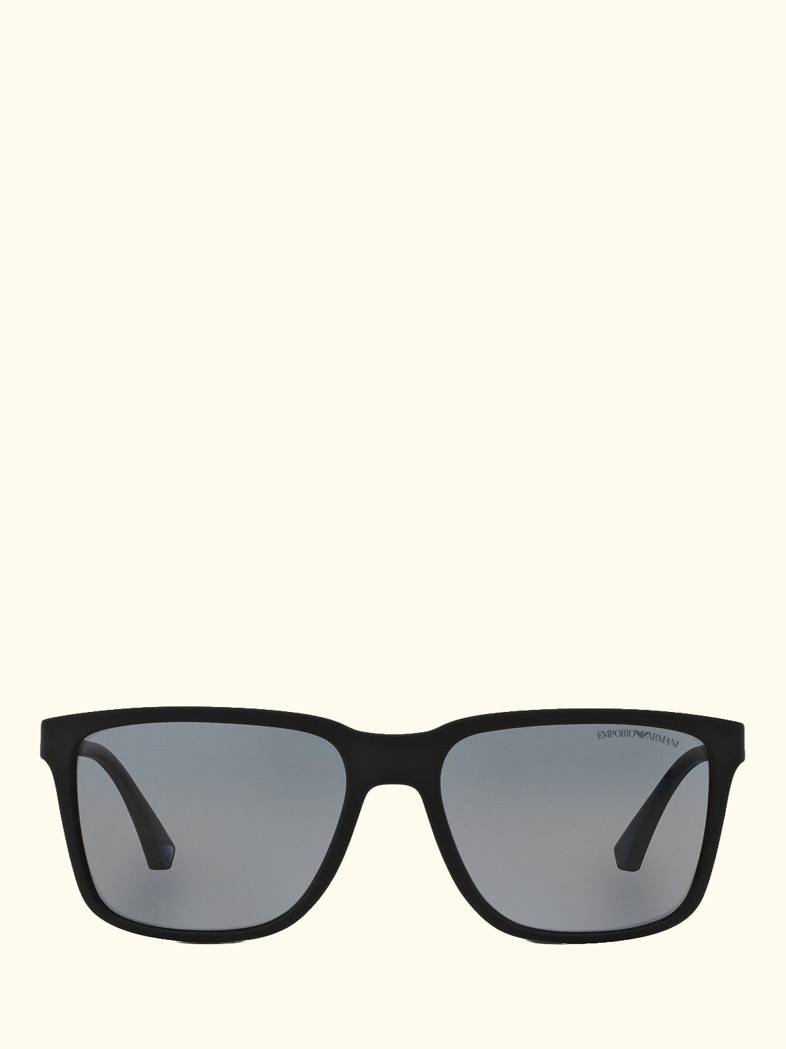 EA4047 Men's Square Polarised Sunglasses, Rubber Black/Grey