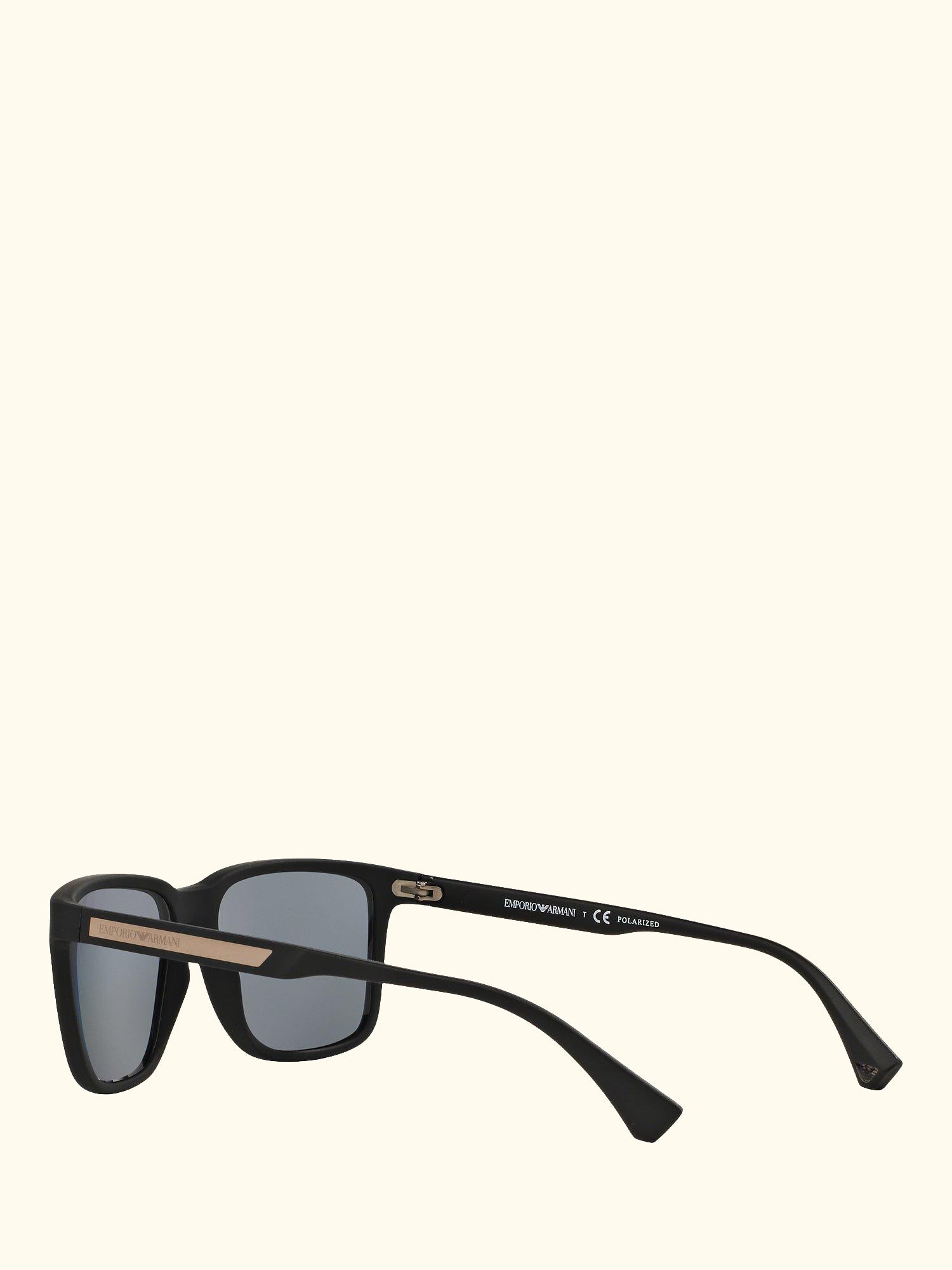 EA4047 Men's Square Polarised Sunglasses, Rubber Black/Grey