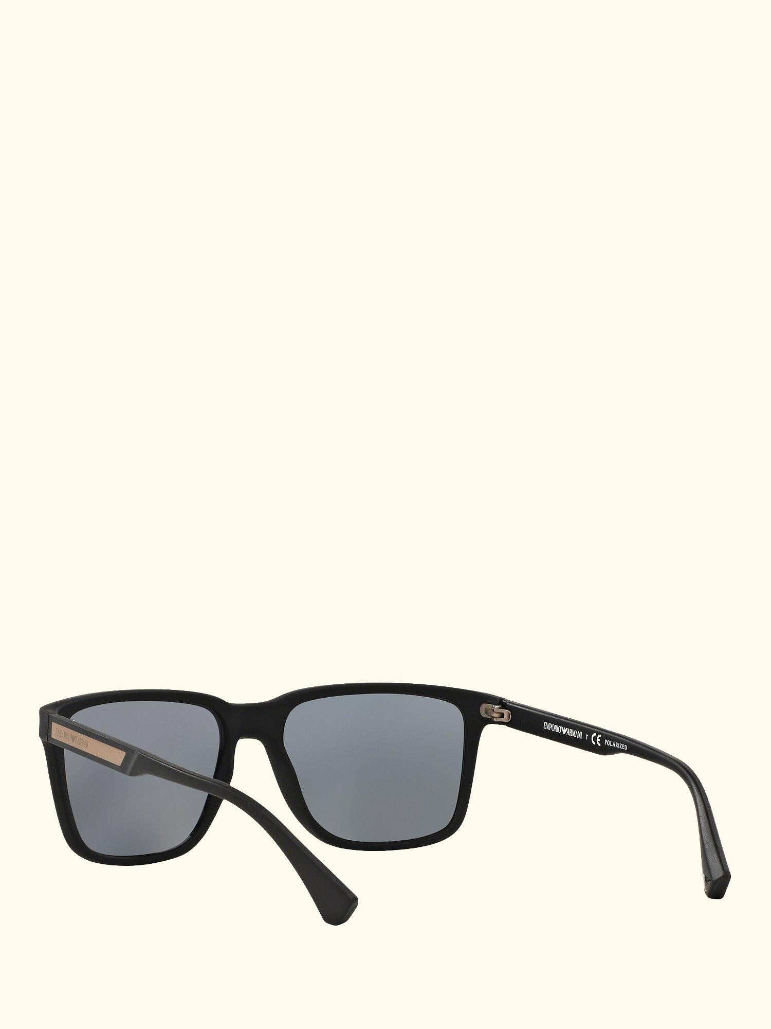 EA4047 Men's Square Polarised Sunglasses, Rubber Black/Grey