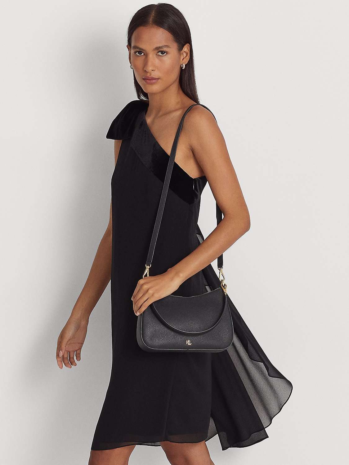 Lauren Ralph Lauren Danni 26 Crosshatch Leather Shoulder Bag, Black