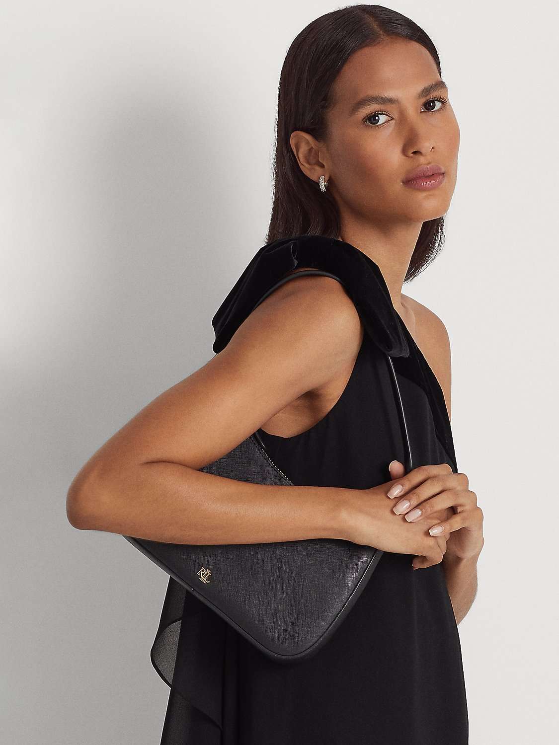 Lauren Ralph Lauren Danni 26 Crosshatch Leather Shoulder Bag, Black