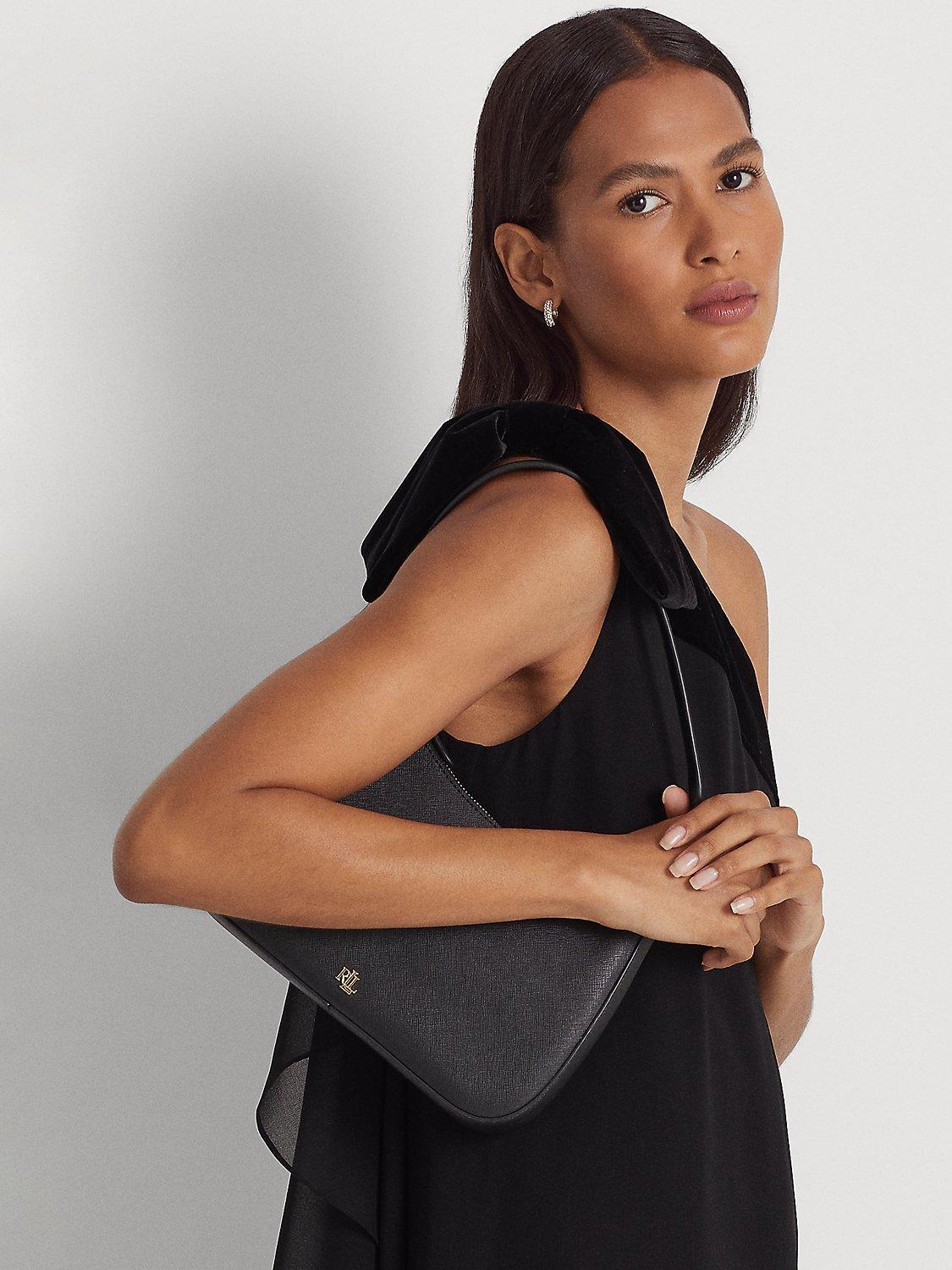 Lauren Ralph Lauren Danni 26 Crosshatch Leather Shoulder Bag, Black