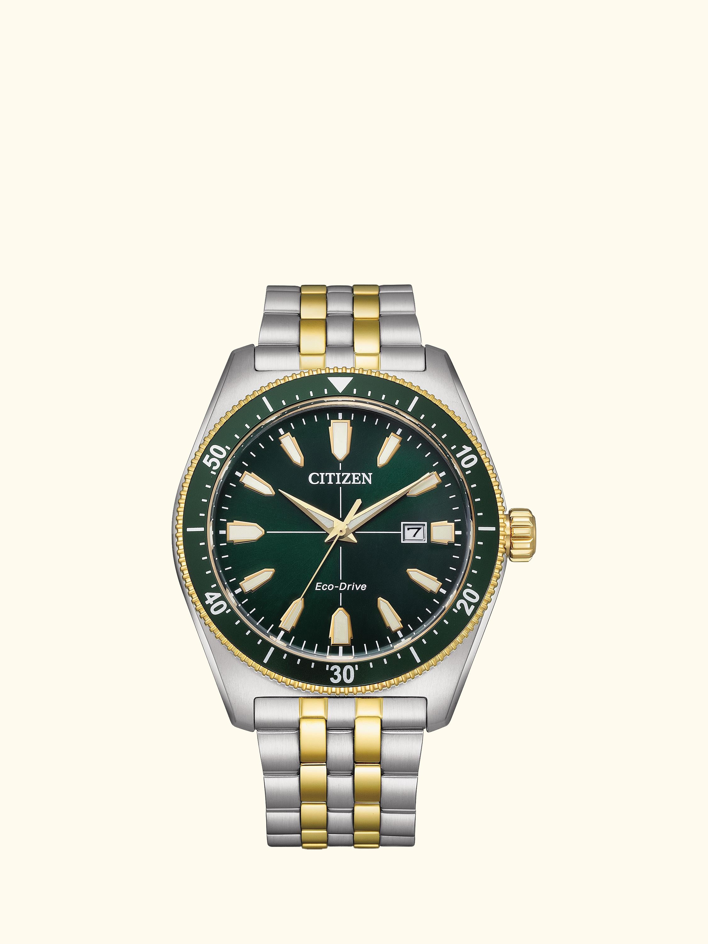 AW1594-89X Men's Eco-Drive Date Bracelet Strap Watch, Multi/Green
