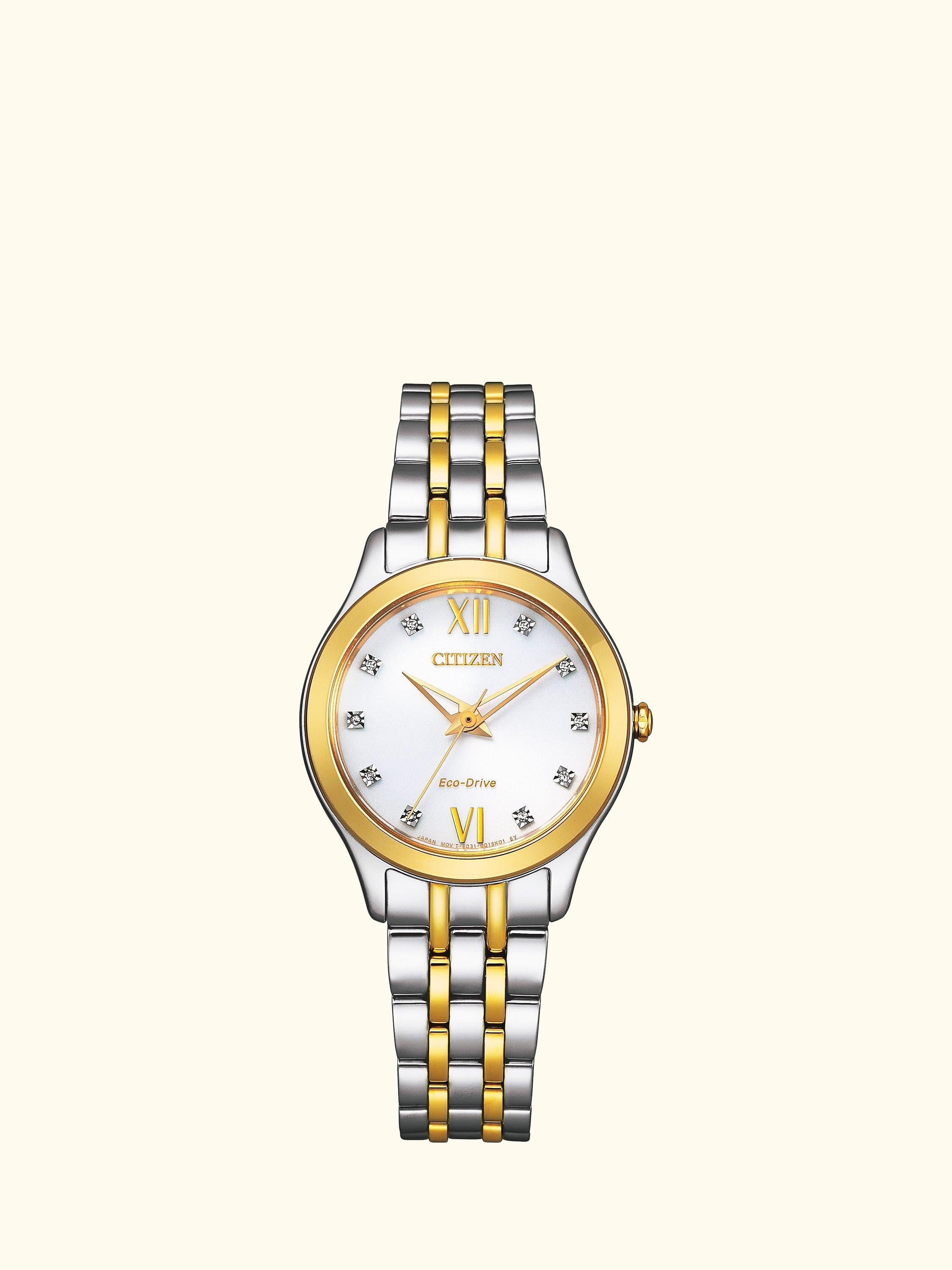 Silhouette Women's Eco-Drive Diamond Bracelet Strap Watch, Silver/Gold EM1014-50A