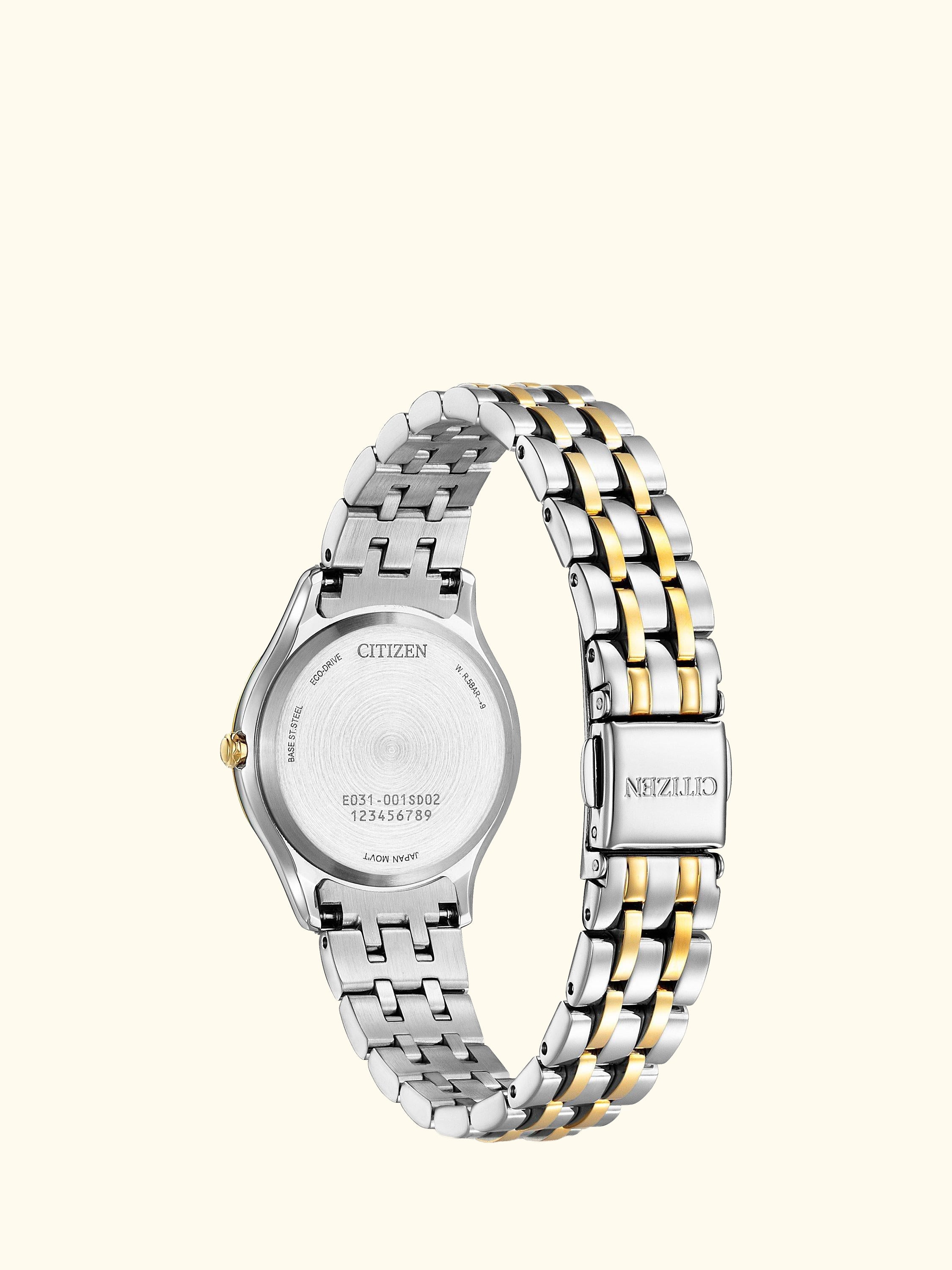 Silhouette Women's Eco-Drive Diamond Bracelet Strap Watch, Silver/Gold EM1014-50A