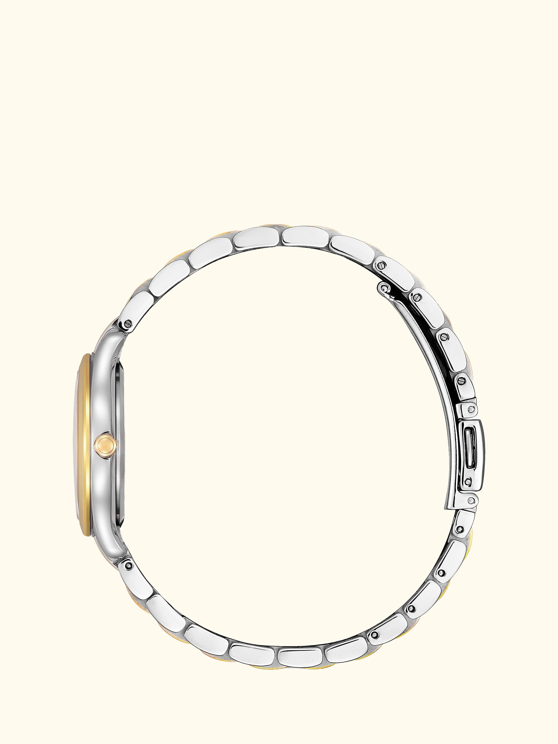 Silhouette Women's Eco-Drive Diamond Bracelet Strap Watch, Silver/Gold EM1014-50A