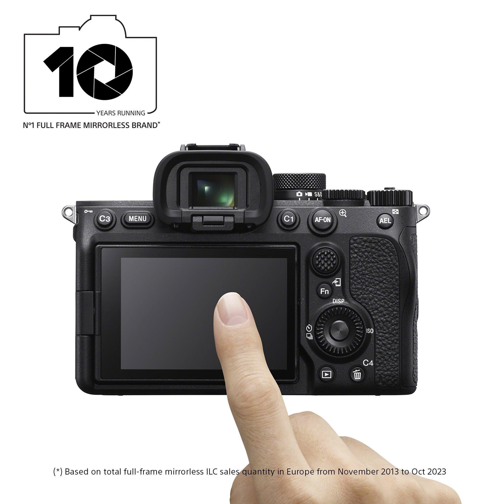 a7 IV (Alpha ILCE-7M4) Compact System Camera, 4K Ultra HD, 33MP, Wi-Fi, Bluetooth, OLED EVF, 5-Axis Image Stabiliser & 3” Vari-Angle LCD Touch Screen, Body Only, Black
