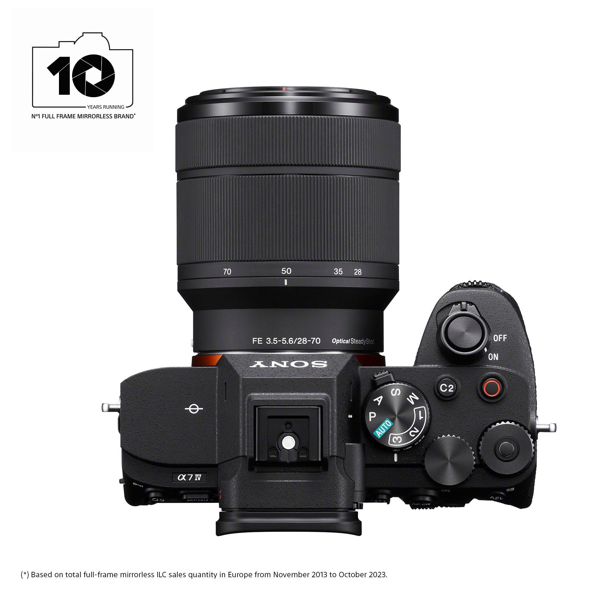 a7 IV (Alpha ILCE-7M4) Compact System Camera with 28-70mm Zoom Lens, 4K Ultra HD, 33MP, Wi-Fi, Bluetooth, OLED EVF, 5-Axis Image Stabiliser & 3” Vari-Angle LCD Touch Screen, Black