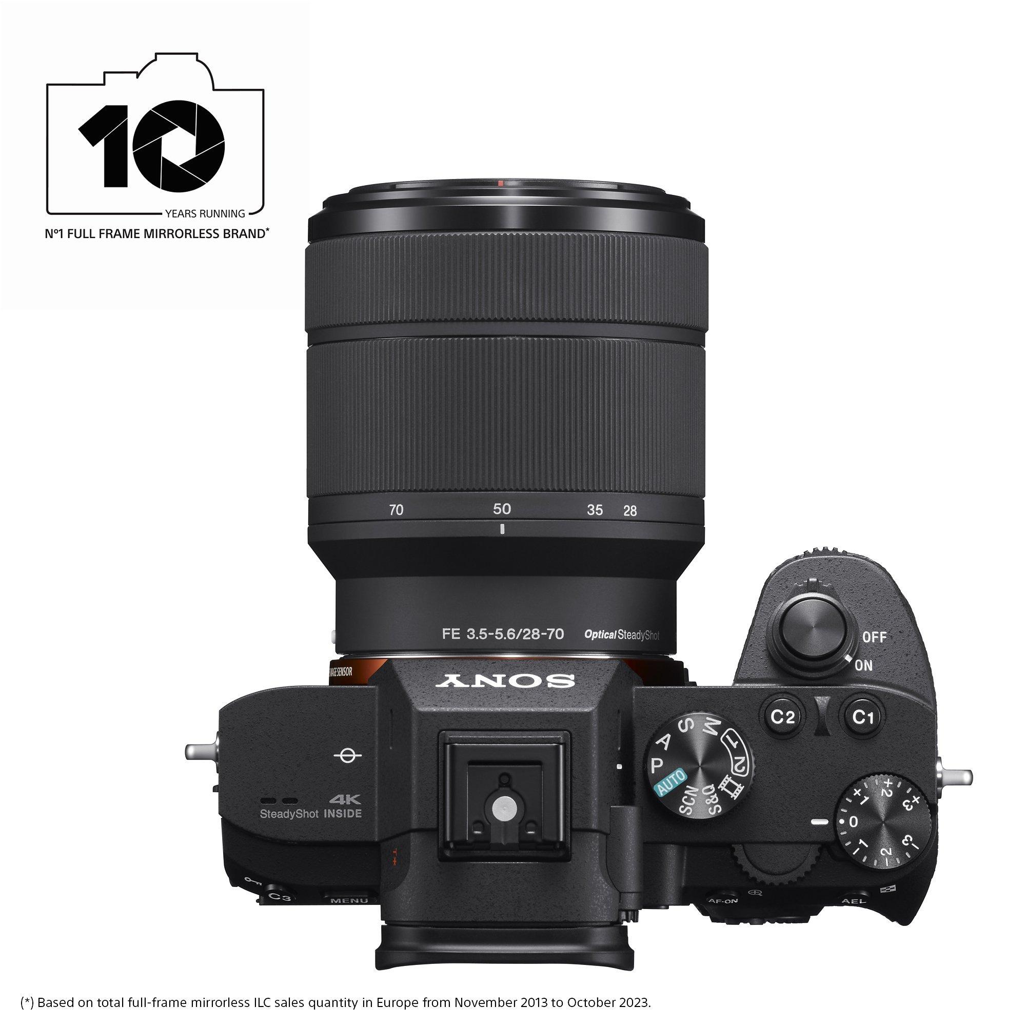 a7 III (Alpha ILCE-7M3) Compact System Camera with 28-70mm Zoom Lens, 4K Ultra HD, 24.2MP, Wi-Fi, Bluetooth, NFC, OLED EVF, 5-Axis Image Stabiliser & Tiltable 3" LCD Touch Screen, Black