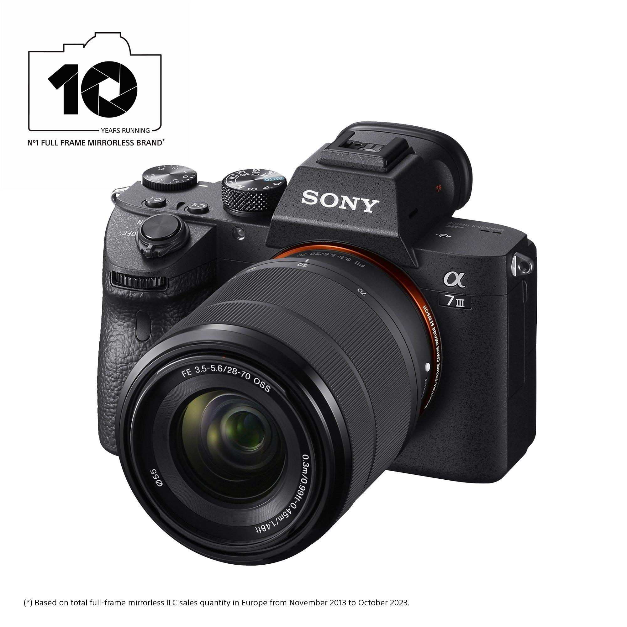 a7 III (Alpha ILCE-7M3) Compact System Camera with 28-70mm Zoom Lens, 4K Ultra HD, 24.2MP, Wi-Fi, Bluetooth, NFC, OLED EVF, 5-Axis Image Stabiliser & Tiltable 3" LCD Touch Screen, Black