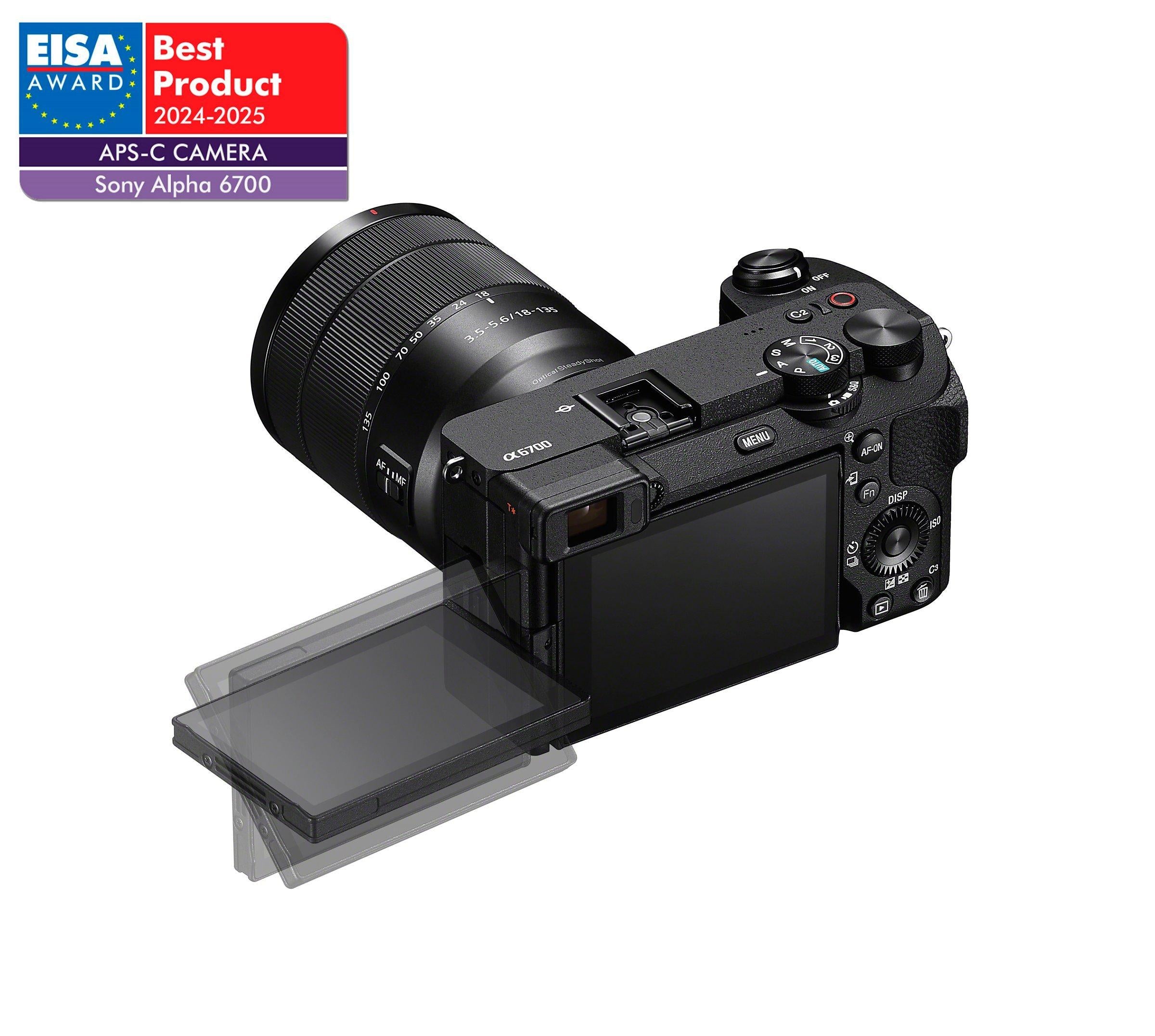 A6700 Compact System Camera with 18-135mm OSS Lens, 4K Ultra HD, 26MP, OLED Viewfinder, Wi-Fi, Bluetooth, 3" Vari-Angle Touch Screen, Black