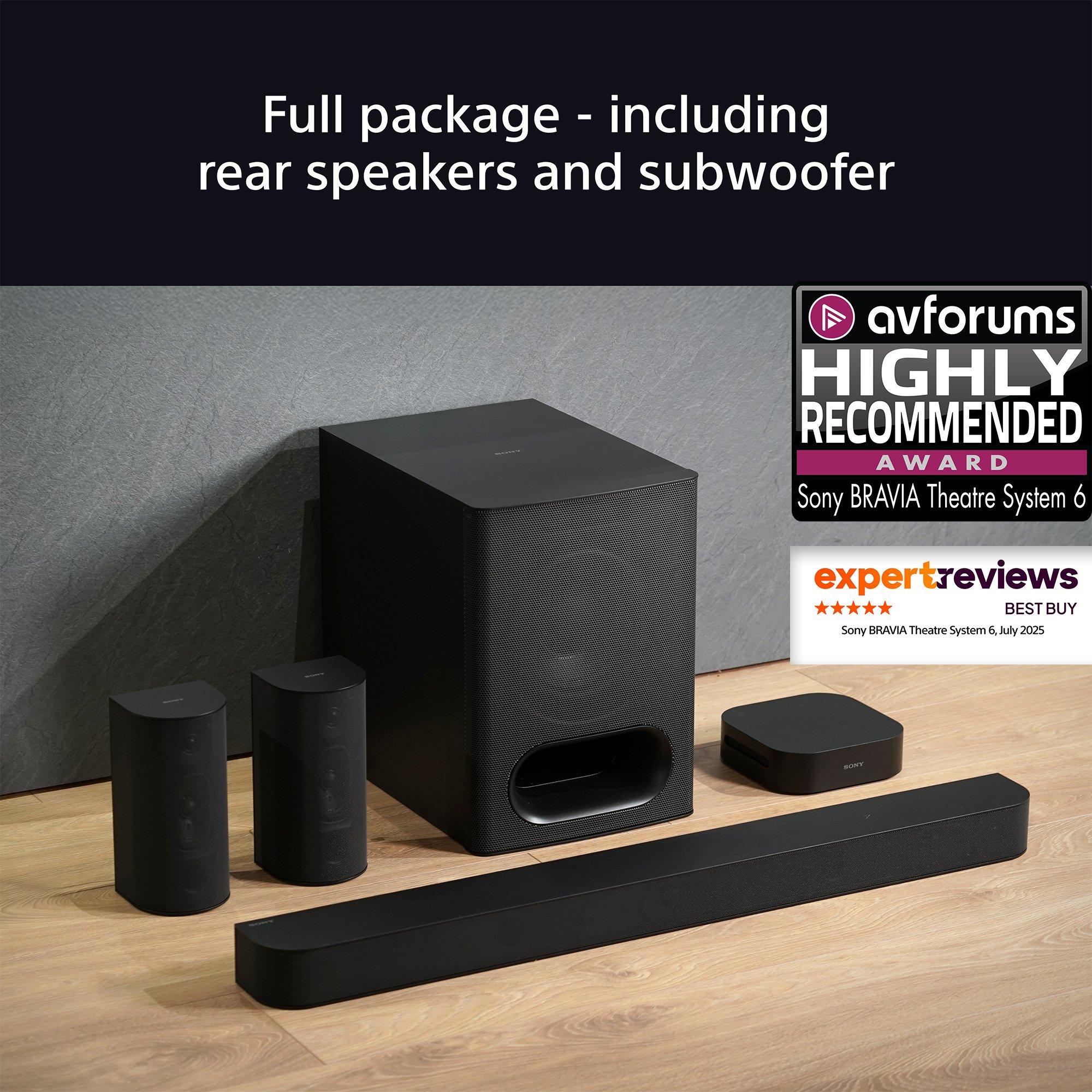 Bravia Theatre System 6 HT-S60 Bluetooth Soundbar with Wireless Subwoofer & Rear Speakers, Dolby Atmos & DTS:X, Black