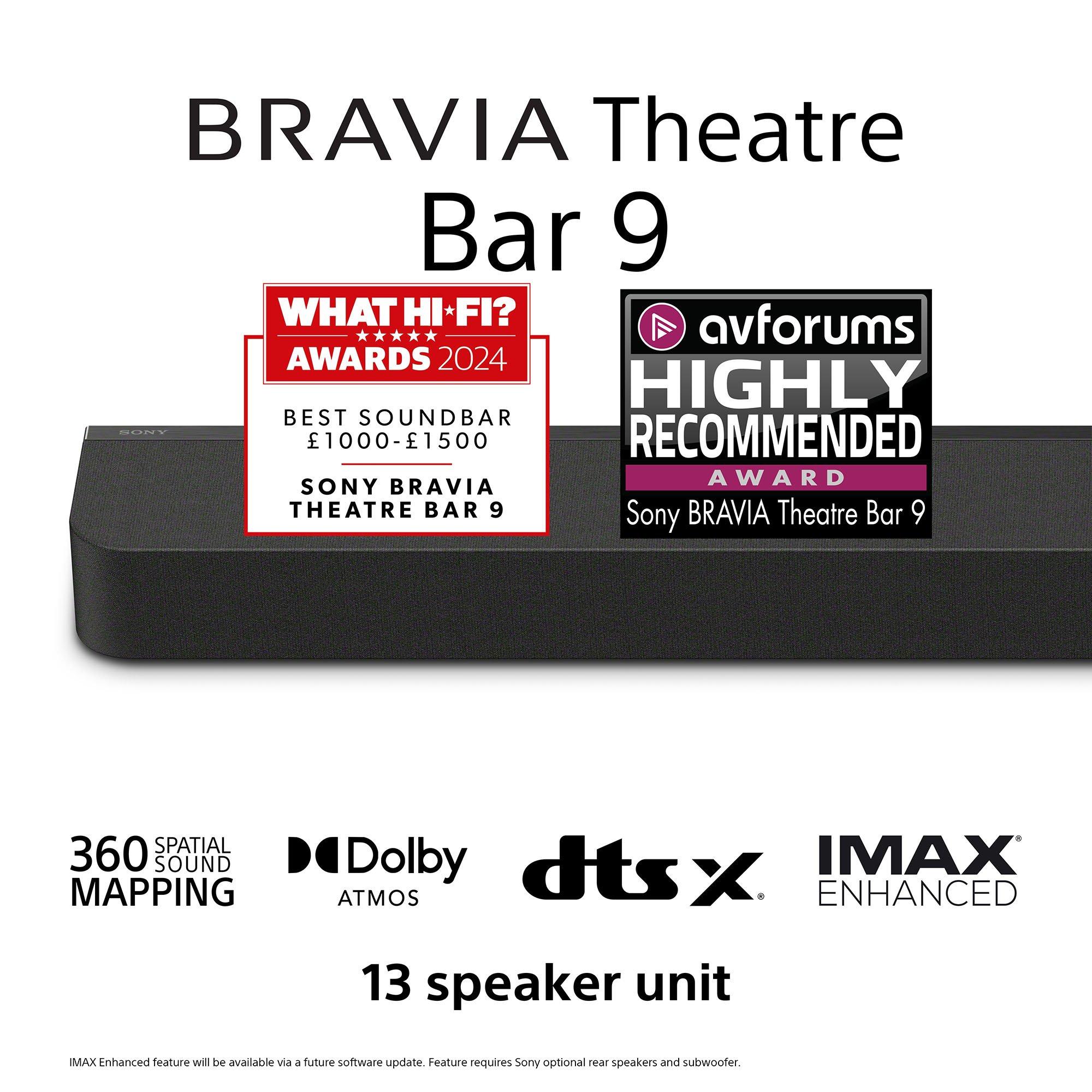 Bravia Theatre Bar 9 HT-A9000 Wi-Fi Bluetooth All-In-One Soundbar with 360 Spatial Sound Mapping, Dolby Atmos & DTS:X, Black