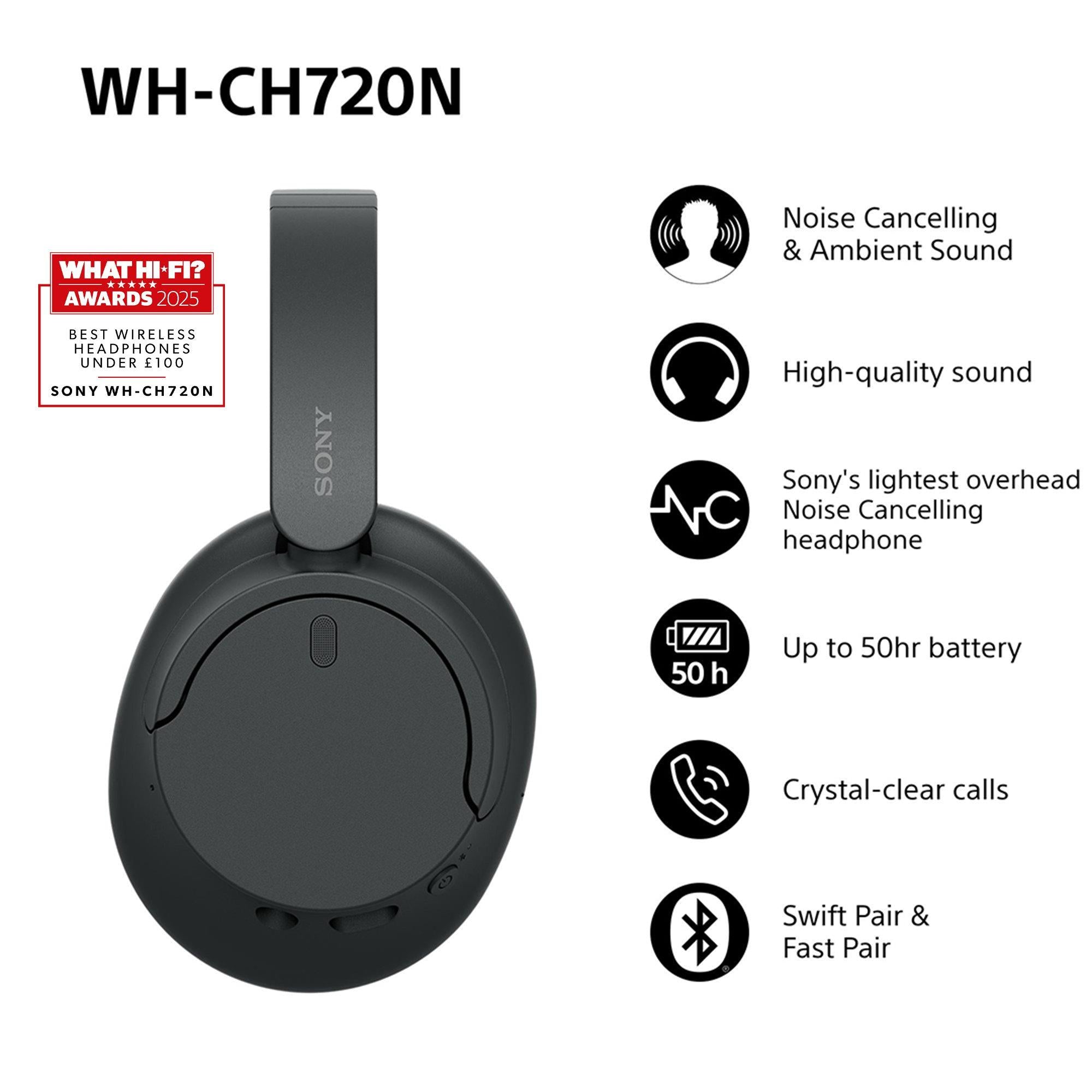 WH-CH720 Noise Cancelling Bluetooth Wireless Over-Ear Headphones with Mic/Remote