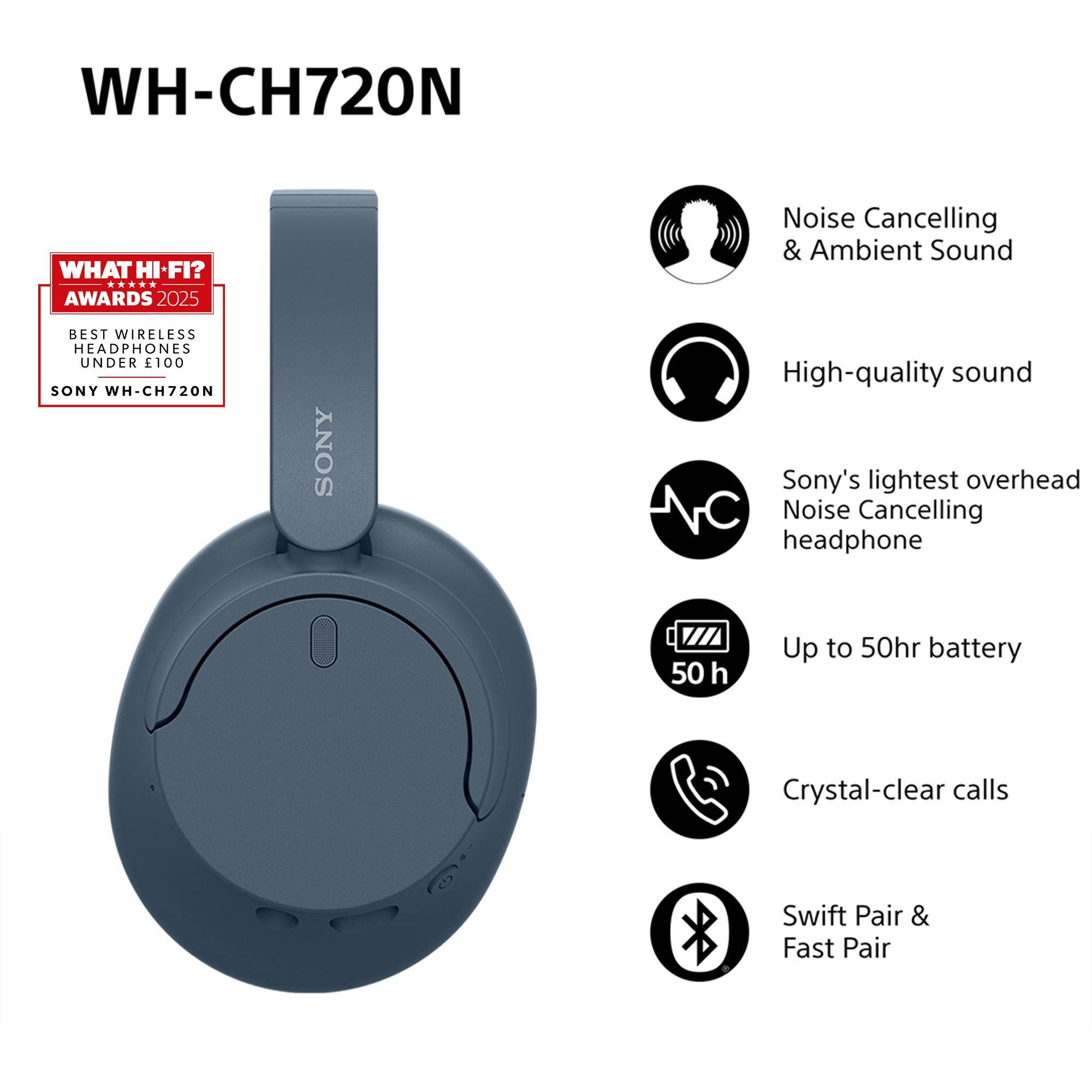WH-CH720 Noise Cancelling Bluetooth Wireless Over-Ear Headphones with Mic/Remote