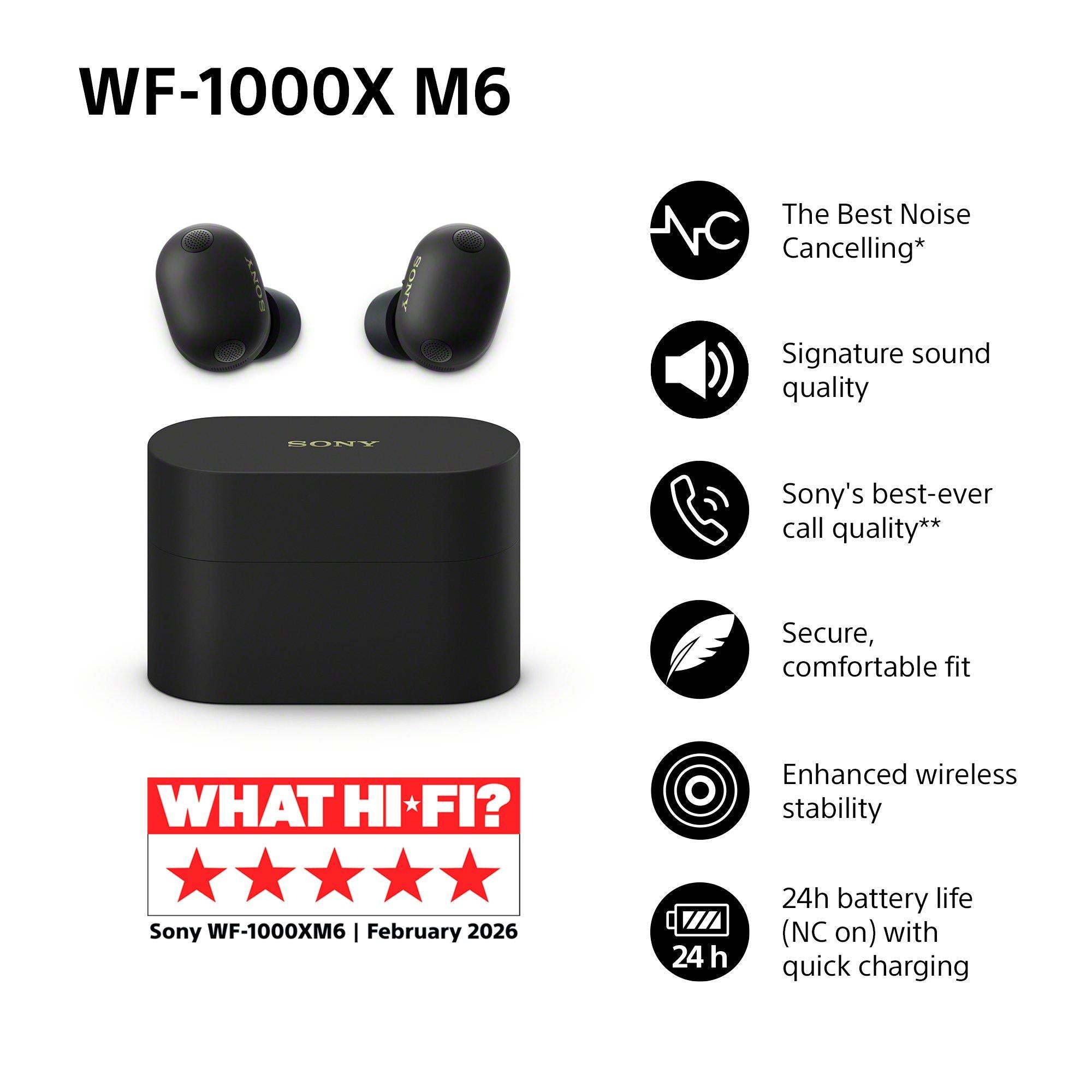 WF-1000XM6 Noise Cancelling True Wireless Bluetooth Sweat & Weather-Resistant In-Ear Headphones with Mic/Remote