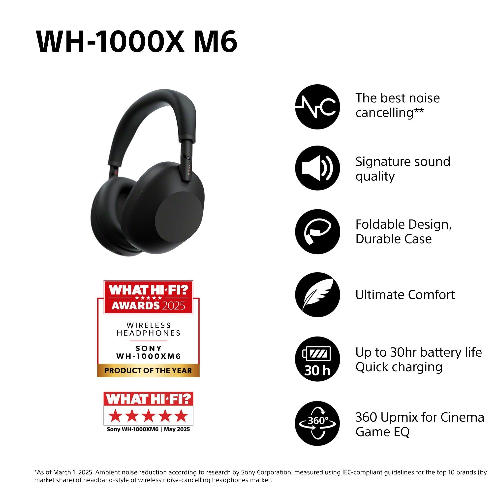 WH-1000XM6 Noise Cancelling Wireless Bluetooth High Resolution Audio Over-Ear Headphones with Mic/Remote