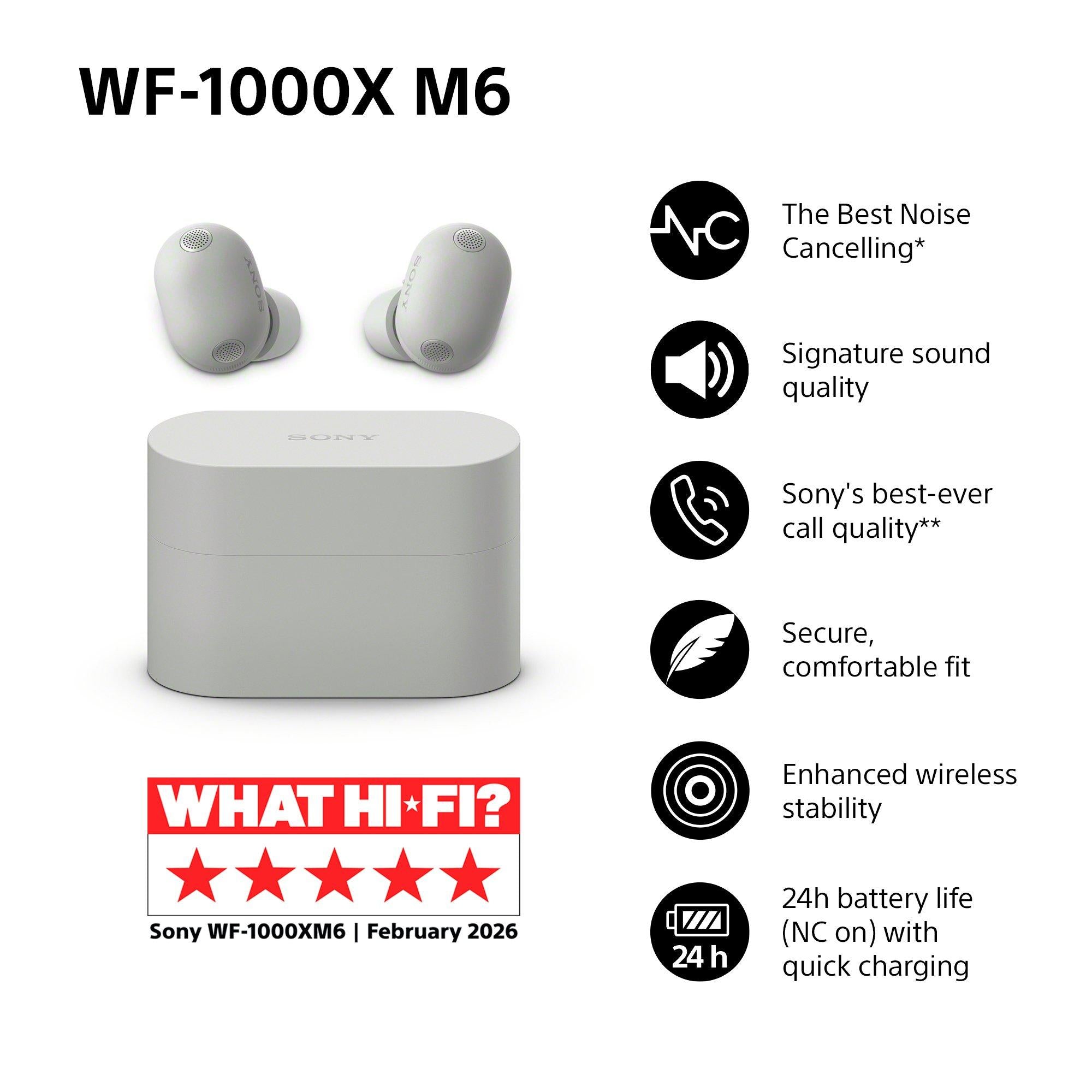 WF-1000XM6 Noise Cancelling True Wireless Bluetooth Sweat & Weather-Resistant In-Ear Headphones with Mic/Remote