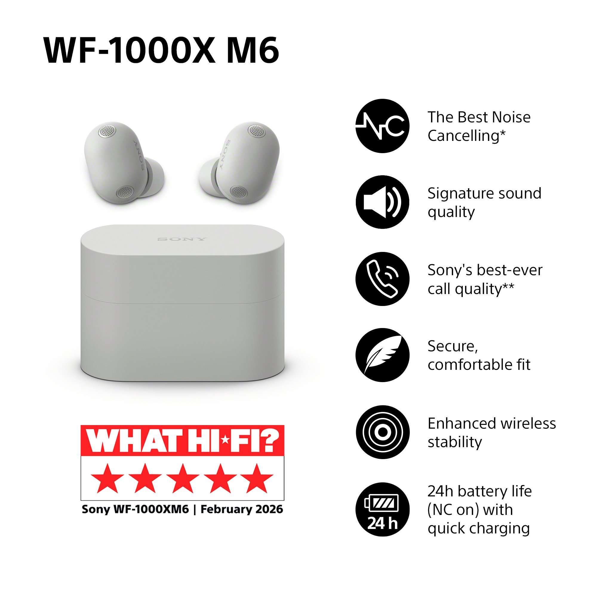 WF-1000XM6 Noise Cancelling True Wireless Bluetooth Sweat & Weather-Resistant In-Ear Headphones with Mic/Remote